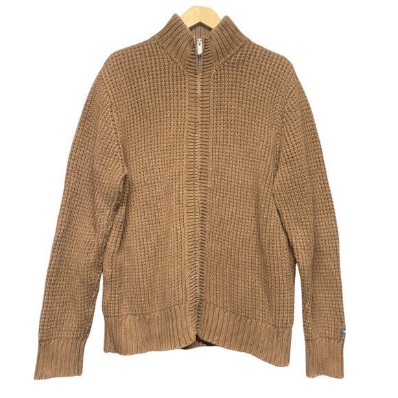 Vintage The North Face Brown Chunky Cable Knit Zip Sweater Cardigan Men’s Large - Picture 1 of 7